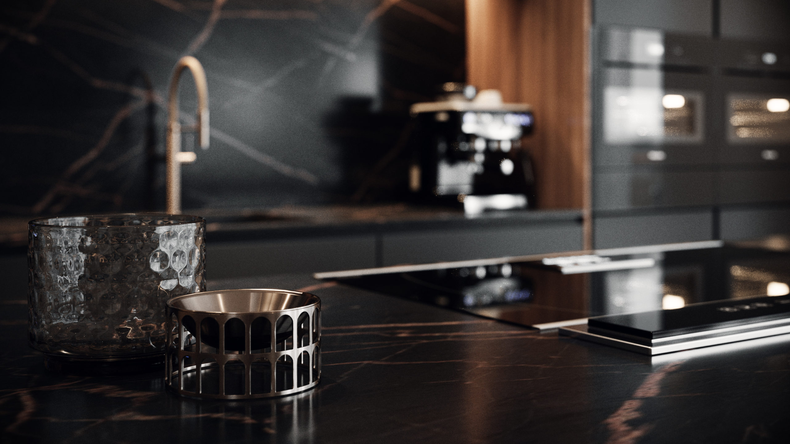 Image 3D projet architecture cuisine decoration penthouse Luxembourg