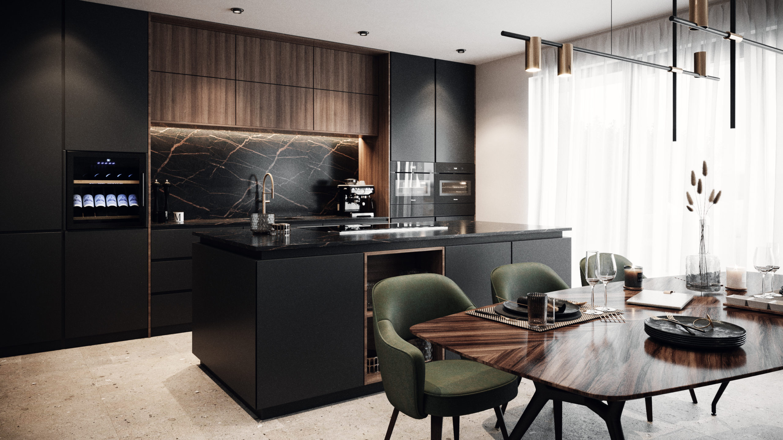 Image 3D projet architecture cuisine decoration penthouse Luxembourg