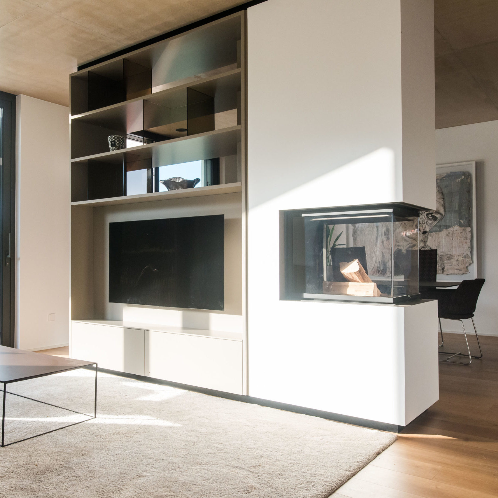 Meuble TV cheminée architecture Luxembourg